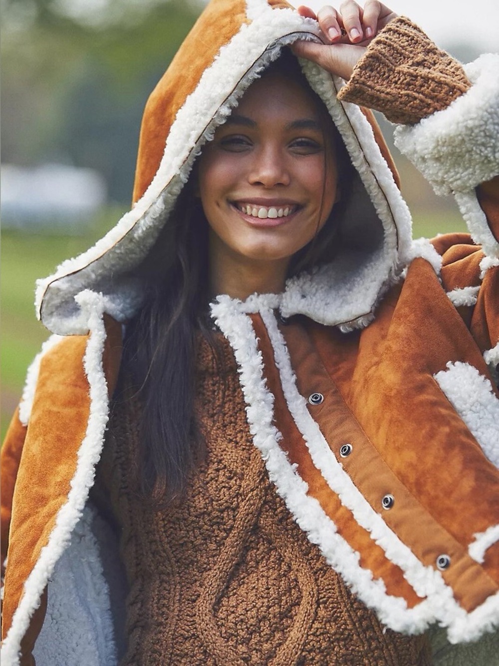 We The Free x free people vegan leather jacket in Brown with White Shearling